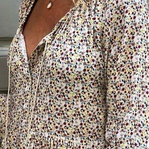 Boho flower print long sleeve v-neck causal dress